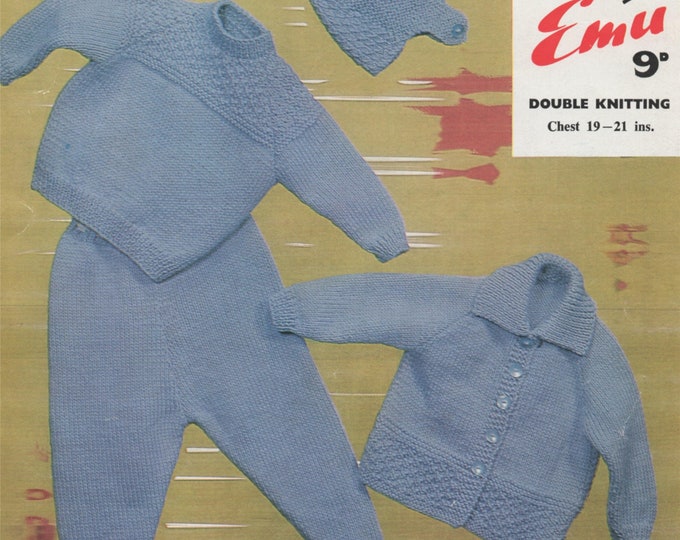 Baby Boys Jacket, Sweater, Leggings and Helmet Hat Knitting Pattern PDF Babies 19, 20 and 21 inch chest, Baby Boy Pram Set in DK yarn