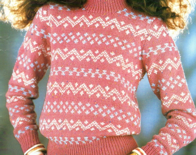 Womens Fair Isle Sweater Knitting Pattern PDF Ladies 30, 32, 34, 36, 38 and 40 inch bust, Jumper, Vintage Knitting Patterns for Women