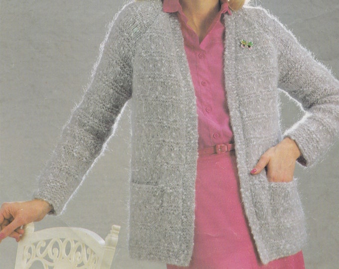 Womens Edge to Edge Jacket Knitting Pattern PDF Ladies 32, 34, 36, 38 and 40 inch bust, Cardigan with Pockets, Vintage Patterns for Women