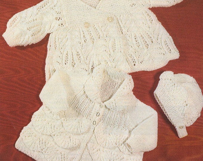 Babies Coat and Bonnet Knitting Pattern PDF in 2 Designs, Boys or Girls 16 and 18 inch chest, Vintage Knitting Patterns for Babies, Download