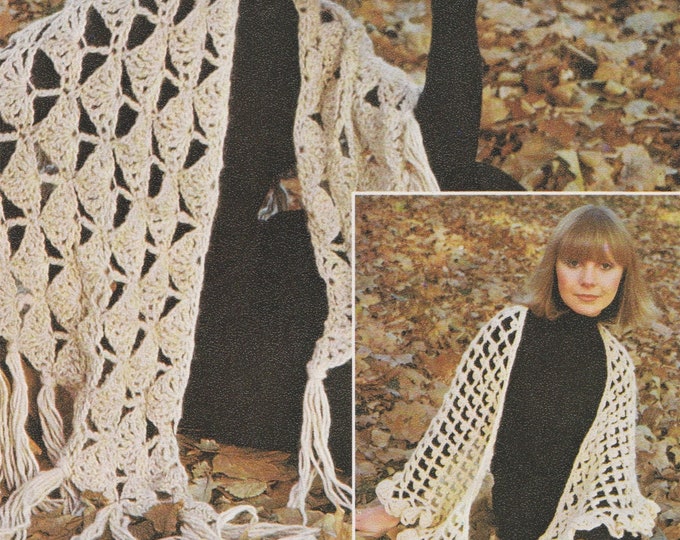 Printable Shawl Crochet Pattern PDF in 2 Designs, Shoulder Wrap Shawl, Vintage Crochet Patterns for Women