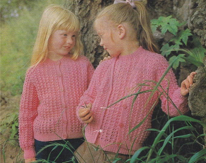 Girls Cardigan and Jumper Knitting Pattern PDF Childrens & Toddlers 22 - 28 inch chest, Patterned Cardigan, Short Sleeved Sweater, Download