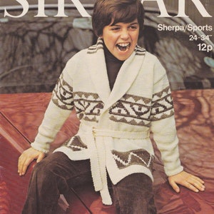 Childrens Cardigan Starsky and Hutch Style Knitting Pattern PDF Boys or Girls 24 - 26, 28 - 30 and 32 - 34 inch chest, Belted Starsky Jacket