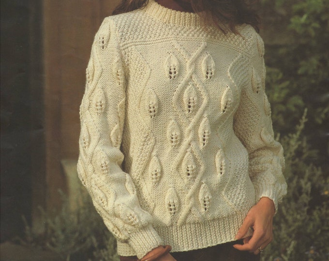 Womens Aran Sweater Knitting Pattern PDF Ladies 28, 30, 32, 34, 36 and 38 inch chest, Patterned Jumper, Vintage Knitting Patterns for Women