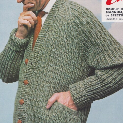 Vintage Mens Classic V Neck Cardigan Knitting Pattern Pdf Mens Etsy