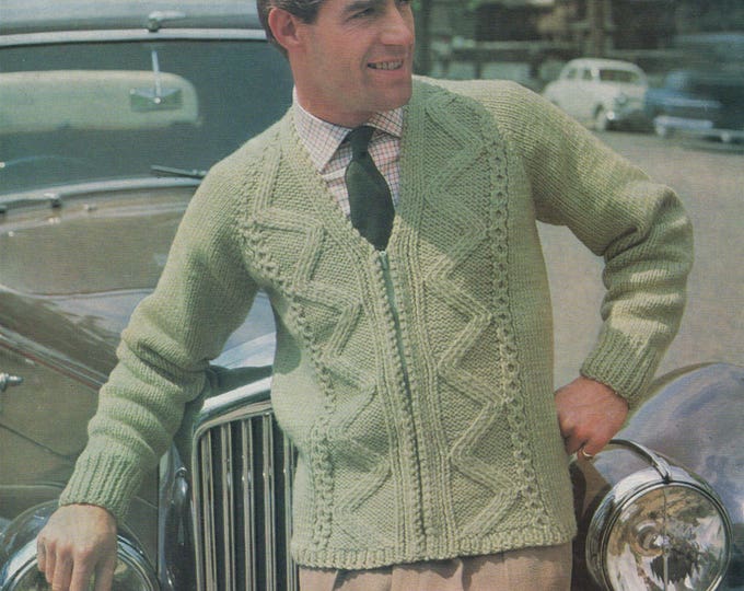 Mens Zip Jacket Knitting Pattern PDF Mens 38, 40, 42 and 44 inch chest, Zipped Cardigan, Vintage Knitting Patterns for Men, pdf Download