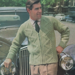 Mens Zip Jacket Knitting Pattern PDF Mens 38, 40, 42 and 44 inch chest, Zipped Cardigan, Vintage Knitting Patterns for Men, pdf Download