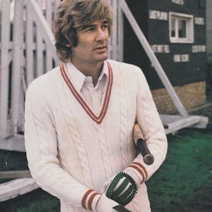 Vintage Mens Cricket Sweater Knitting 