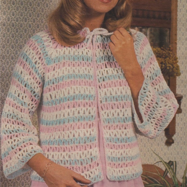 Printable Bedjacket Crochet Pattern PDF Ladies 34 - 38 inch bust, Bed Jacket, Bed Cardigan, Vintage Crochet Patterns for Women, pdf Download