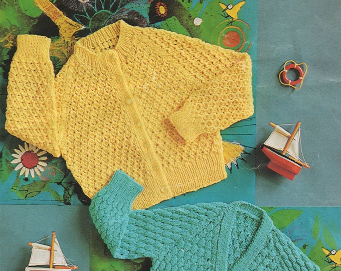 Cardigan Knitting Pattern PDF Toddlers 20, 22 and 24 inch chest, V and Round Neck, Boys or Girls, Vintage Knitting Patterns for Children