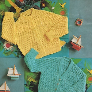 Cardigan Knitting Pattern PDF Toddlers 20, 22 and 24 inch chest, V and Round Neck, Boys or Girls, Vintage Knitting Patterns for Children