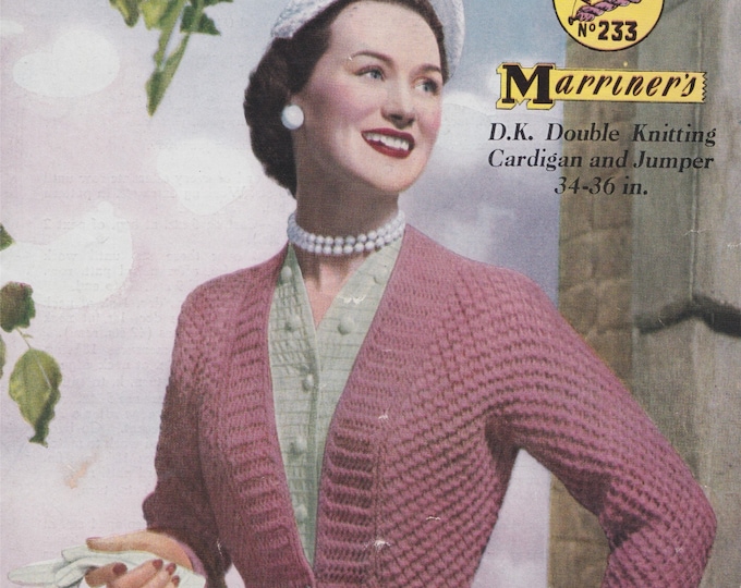 Womens Twin Set Knitting Pattern PDF Ladies 34 - 36 inch bust, Short Sleeved Jumper and Cardigan, Vintage Knitting Patterns for Women
