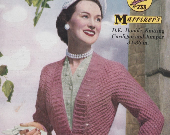 Womens Twin Set Knitting Pattern PDF Ladies 34 - 36 inch bust, Short Sleeved Jumper and Cardigan, Vintage Knitting Patterns for Women