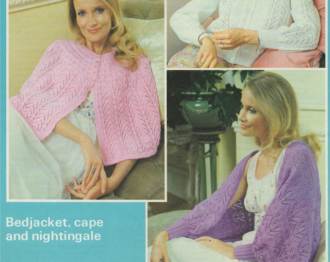 Womens Bedjacket, Cape and Nightingale Wrap Knitting Pattern PDF Ladies 32, 34, 36, 38 & 40 inch chest, Vintage Knitting Patterns for Women