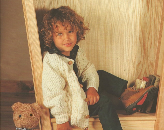 Aran Cardigan Knitting Pattern PDF Boys and Girls 20, 22, 24, 26, 28 & 30 inch chest, Vintage Aran Knitting Patterns for Children, Download