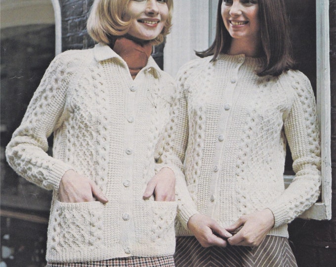 Womens Jacket and Cardigan Knitting Pattern PDF Ladies 34, 36, 38, 40, 42 and 44 inch bust, Aran or DK, Vintage Knitting Patterns for Women
