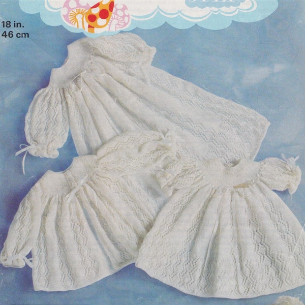 Babies Christening Robe, Matinee Coat and Dress Knitting Pattern PDF Baby Boys or Girls 18 inch chest, Vintage Knitting Patterns for Baby