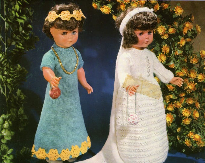 Dolls Clothes Knitting Pattern PDF 20 inch Doll, Dolls Wedding Dress, Bridemaids Dress, Tiny Tears Teenager Dolls, Chatty Cathy Walker Dolls