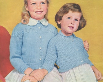 Girls Cardigan Knitting Pattern PDF Childrens 24 inch chest, Short Cardigan, Vintage Knitting Patterns for Children, e-pattern Download