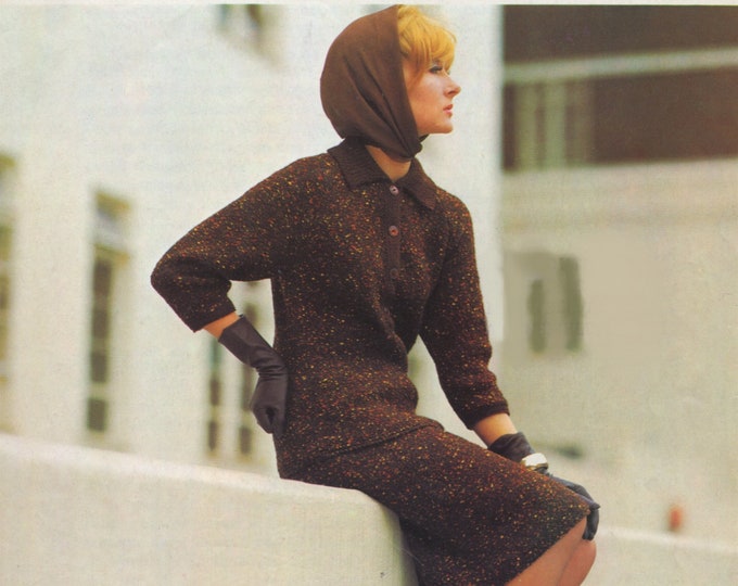 Womens Suit Knitting Pattern PDF Ladies 34, 36, 38 inch bust, Sweater and Skirt, DK, Vintage Knitting Patterns for Women, e-pattern Download