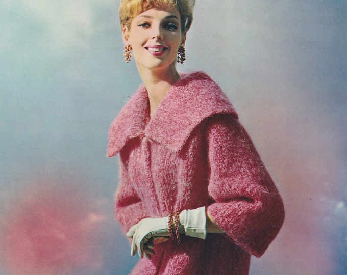 Womens Coat Knitting Pattern PDF Ladies 12, 14, 16 and 18, Coat with Collar and Three Quarter Sleeves, Vintage Knitting Patterns for Women