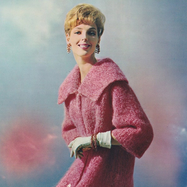 Womens Coat Knitting Pattern PDF Ladies 12, 14, 16 and 18, Coat with Collar and Three Quarter Sleeves, Vintage Knitting Patterns for Women