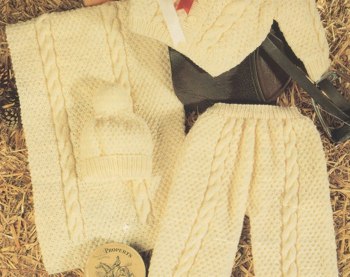 Babies Aran Cardigan, Leggings, Hat and Blanket Knitting Pattern PDF Toddlers Boys or Girls 18, 20, 22, 24 and 26 inches, e-pattern Download