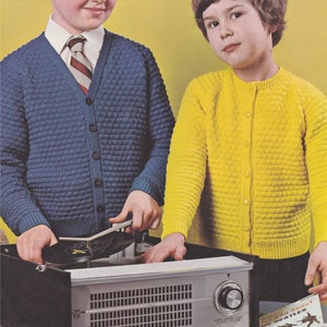 Childrens Patterned Cardigan Knitting Pattern PDF Boys or Girls 26, 28, 30 and 32 inch chest, Round or V Neck, Patterns for Children