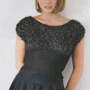 Womens Top with crochet edgings Knitting Pattern PDF Ladies 8 - 10, 12 - 14 & 16 - 18, Top with Round Neck and V Back, Vintage Knit Patterns