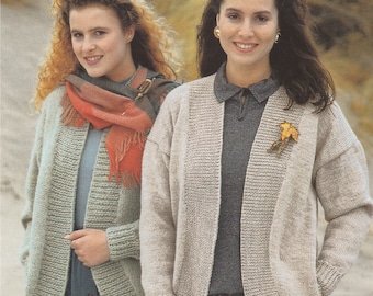 Womens Edge to Edge Jacket Knitting Pattern PDF Ladies 30 - 32, 34 - 36, 38 - 40 & 42 - 44 inch bust, DK, Aran, Chunky, e-patterns Download