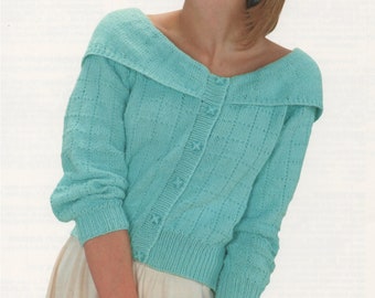 Womens Cardigan Knitting Pattern PDF Ladies Shawl Collar Roll - Etsy