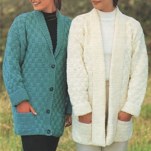Womens Cardigan Knitting Pattern PDF Ladies 28, 30 - 32, 34 -36, 38- 40 and 42 - 44 inch bust, Chunky Yarn, Button or Edge to Edge Design