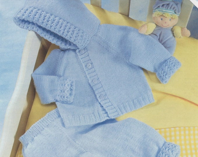 Babies Hooded Jacket and Trousers Knitting Pattern PDF Toddlers and Premature Baby Boys or Girls 12, 14, 16, 18, 20 and 22 inch chest