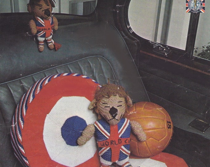 World Cup Willie Lion Knitting Pattern PDF British Lion Soft Toy Football Mascot, Bulls Eye Cushion, Vintage Toy Knitting Patterns, Download