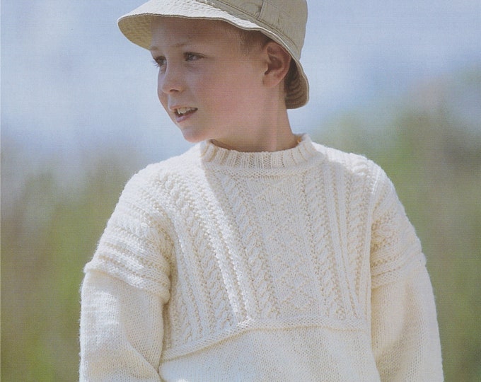 Sweater Knitting Pattern PDF Childrens and Toddlers 22, 24, 26, 28, 30 and 32 inch chest, Patterned Jumper, DK 8 ply Yarn, Digital Download