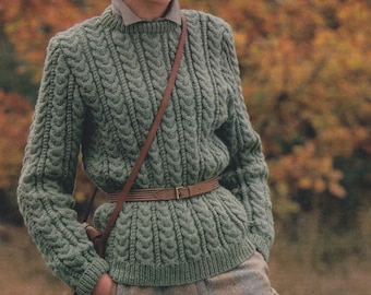 Womens Aran Sweater Knitting Pattern PDF Ladies 34, 36, 38 and 40 inch bust, Cable Jumper, Vintage Knitting Patterns for Women