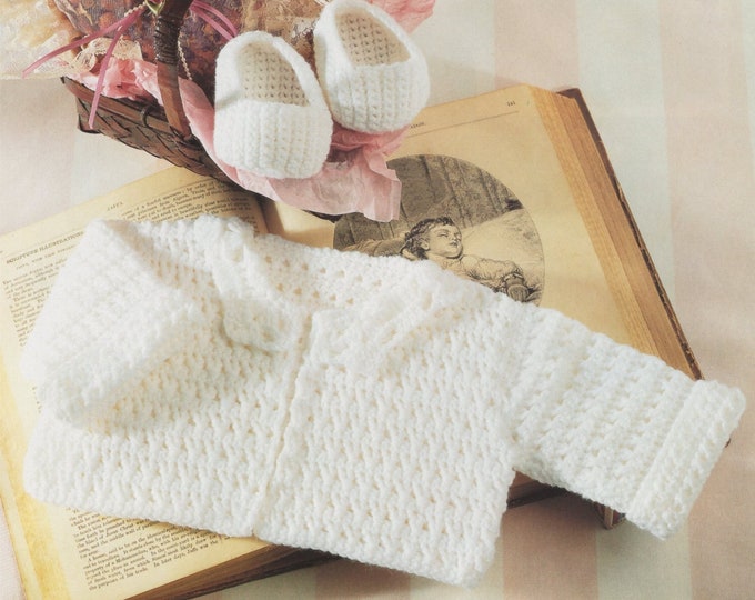 Babies Cardigan and Slippers Crochet Pattern PDF for Baby Girls or Boys 16, 18, 20 and 22 inch chest, DK, Vintage Patterns for Baby