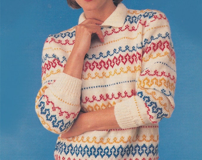 Womens Fair Isle Sweater Knitting Pattern PDF Ladies 34 - 36, 38 and 40 inch bust, Fair Isle Jumper, DK 8 ply Yarn, Knit Patterns for Women