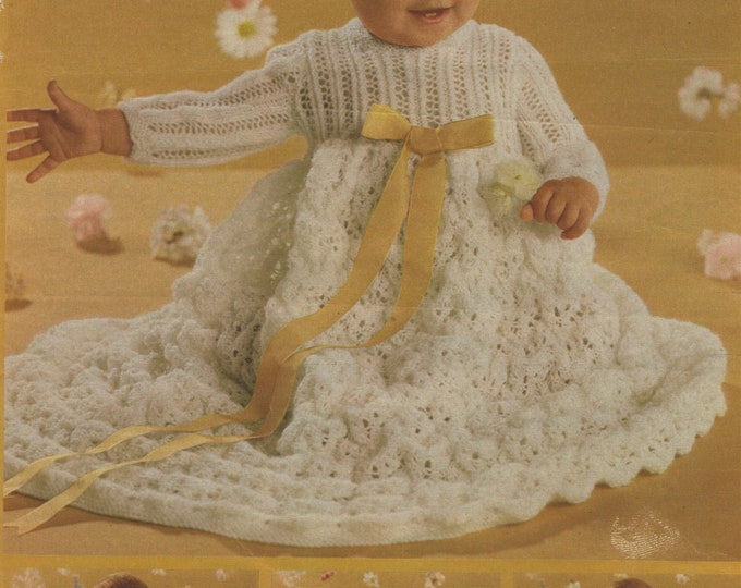 Babies Christening Robe and Layette Knitting Pattern PDF Baby Boys or Girls 3 - 6 months, Vintage Knitting Pattern for Babies, pdf Download
