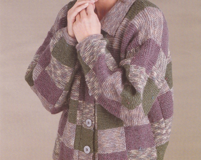 Womens Square Patterned Jacket Knitting Pattern PDF 32 - 34, 36 - 38 and 40 - 42 inch bust, Plus Size, DK 8 ply Yarn, Vintage Knit Patterns