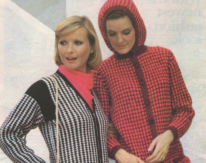 Womens V Neck Zip Cardigan and Hooded Jacket Knitting Pattern PDF, Vintage Knitting Patterns for Women