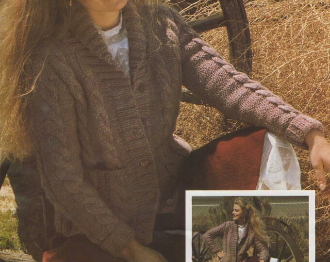 Womens Jacket Knitting Pattern PDF Ladies 32, 34, 36 and 38 inch chest, Cable Patterned Cardigan, Vintage Knitting Patterns for Women