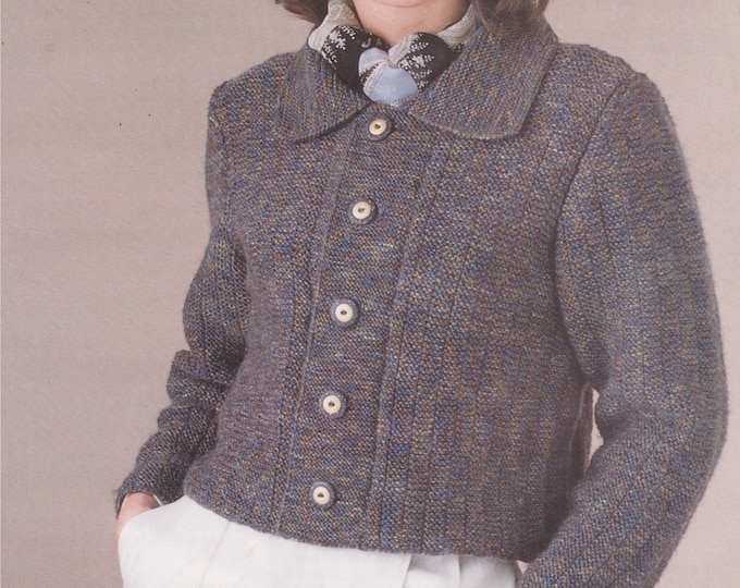 Womens Short Box Style Jacket Knitting Pattern PDF 32, 34, 36, 38, 40 and 42 inch bust, Plus Size, DK 8 ply Yarn, Vintage Knit Patterns