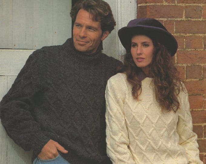 Aran Sweater Knitting Pattern PDF Womens and Men 32, 34, 36, 38, 40, 42 and 44 inch chest, Patterned Jumper, Vintage Aran Knitting Patterns