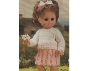Dolls Clothes Knitting Pattern PDF for 9 - 10, 11 - 13 and 14 - 16 inch Doll, Sweater and Skirt, Vintage Knitting Patterns for Dolls