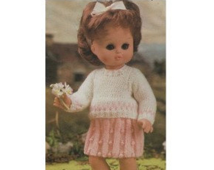 Dolls Clothes Knitting Pattern PDF for 9 - 10, 11 - 13 and 14 - 16 inch Doll, Sweater and Skirt, Vintage Knitting Patterns for Dolls