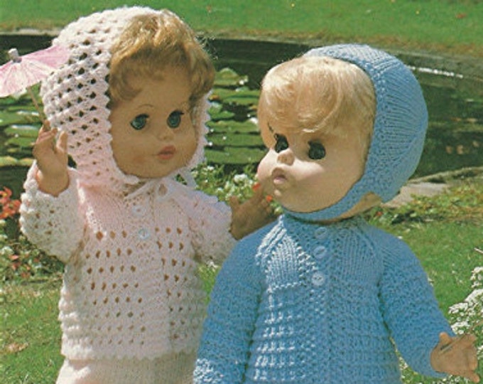 Dolls Clothes Knitting Pattern PDF for 18 and 20 inch Baby Doll Pram Set, Zapf Chou Chou, Baby Annabell, Vintage Knitting Patterns for Dolls