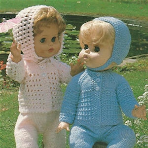 Dolls Clothes Knitting Pattern PDF for 18 and 20 inch Baby Doll Pram Set, Zapf Chou Chou, Baby Annabell, Vintage Knitting Patterns for Dolls