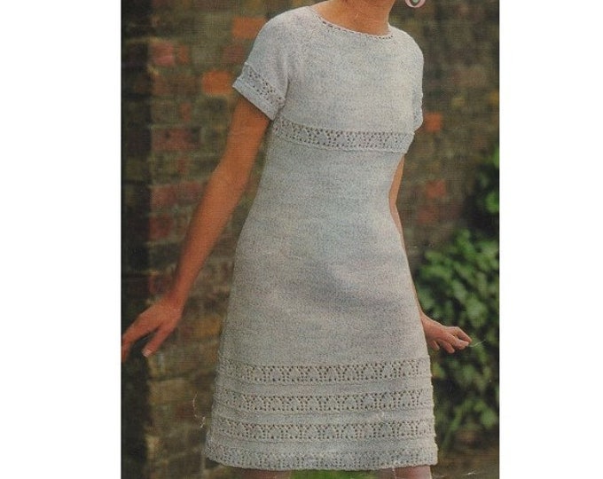 Womens Dress Knitting Pattern PDF Ladies 34 - 42 inch chest, Short Sleeves, Knitted Dress Pattern, Vintage Knitting Patterns for Women