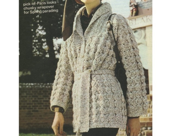 Womens Jacket with Belt Crochet Pattern PDF Ladies 35 - 37 inch bust, Long Cardigan, Vintage Crochet Patterns for Women, epattern Download